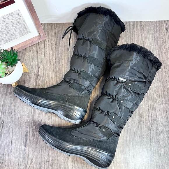 * Pajar | Faux Shearling Lined Quilted Nylon/Suede Mid Calf Boot Black 38/7-7.5 - Picture 3 of 16